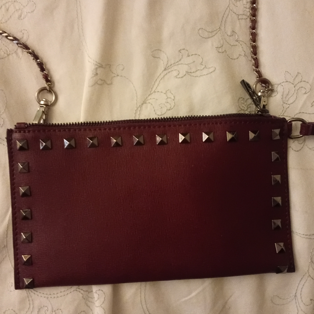 Red Studded Clutch with Chain Strap